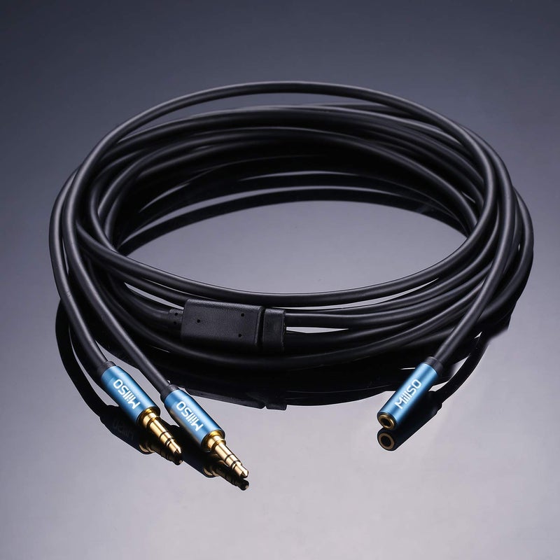 MillSO Audio Splitter, Female to 2 Male 3.5mm TRS Audio Splitter, 8 Feet SapphireBlue&Gold-Plated Stereo Jack Headphones Adapter Cable for Smartphone, Computer, Mp3, Earphone, Speakers - Image 2